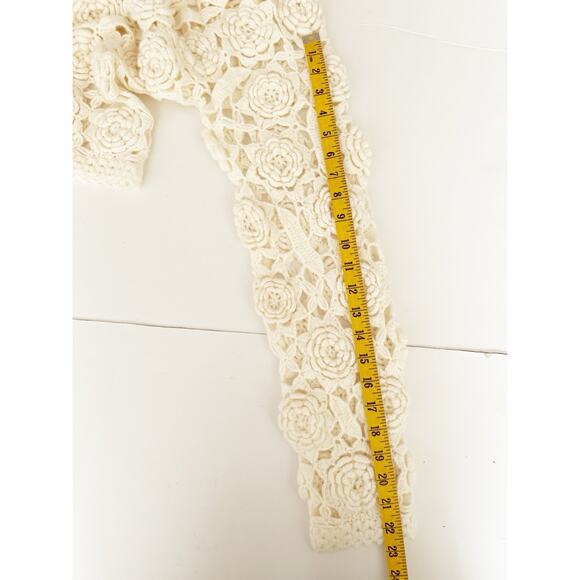 3D Floral Crochet Cardigan Women M Cream White Wool Cashmere Open Knit Relaxed - Picture 5 of 7